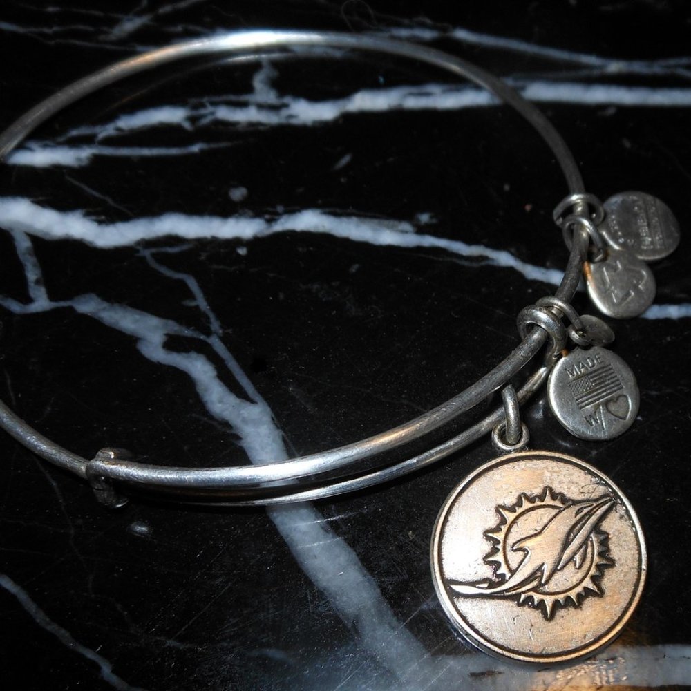 Alex And Ani Dolphin Miami NFL Charm Silver Bangle
